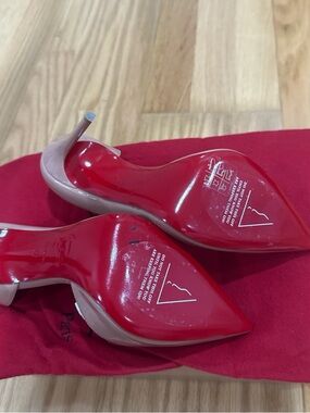 Christian Louboutin Nude Patent Pointed Toe Pumps with Red Soles